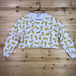 Looney Tunes Tweety Bird Sweatshirt Womens XL White Crop Top Long Sleeve Shirt